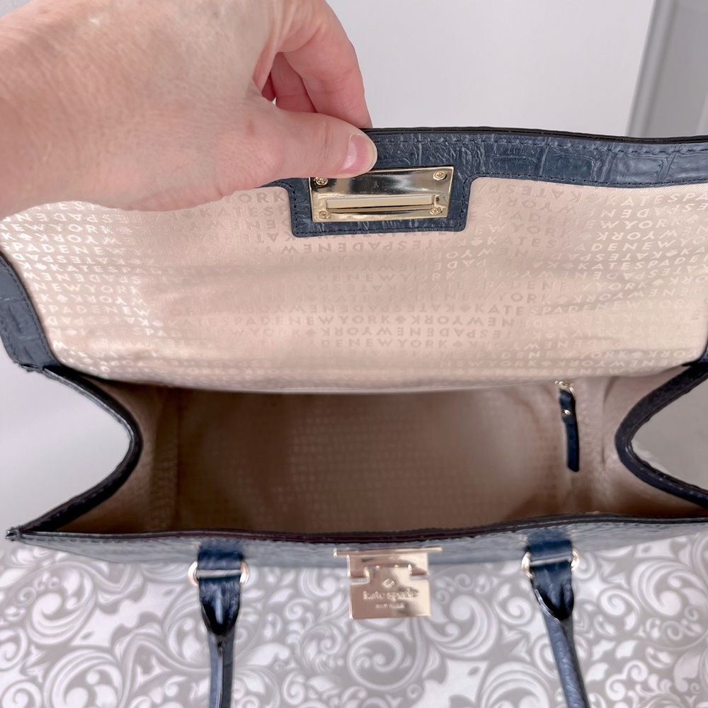 kate spade Navy Crocodile-Embossed Large Structured Shoulder  Bag - Picture 6 of 9